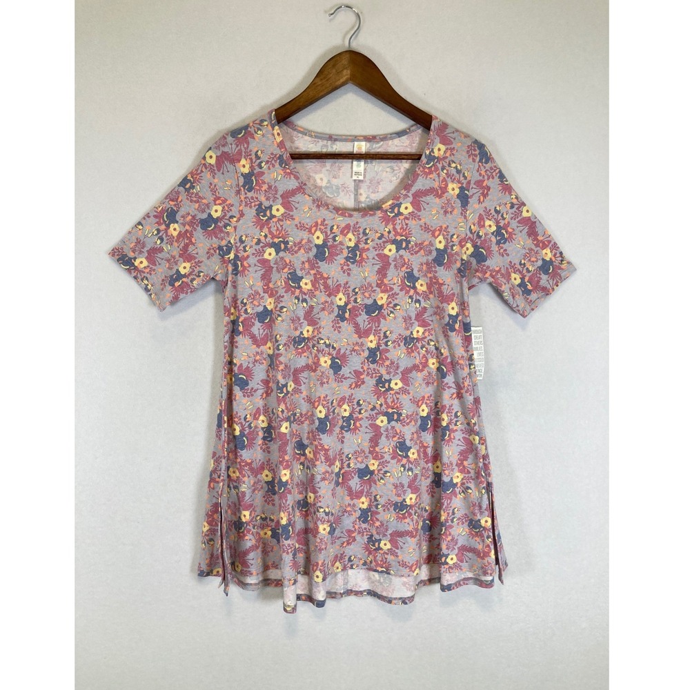 Cottagecore LuLaRoe XS Purple Floral NWT Perfect T Tunic Short‎ Sleeve Side Slit